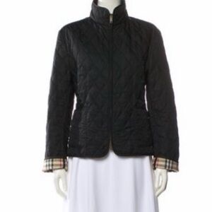 Burberry London women’s Black Quilted  Jacket with plaid lining